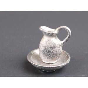 Artisan Miniature Dollhouse Metal Pitcher Bowl Basin Vintage